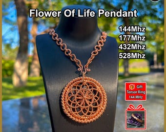 Anhänger „Blume des Lebens“ – Halskette aus reinem Kupfer mit Motiven der heiligen Geometrie