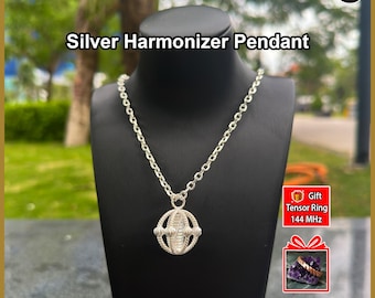 Silberner Harmonizer-Anhänger – Handgefertigte Tensor-Energie-Halskette 144 MHz