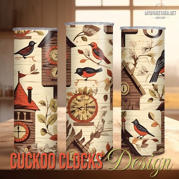 CUCKOO CLOCK | 20oz Sublimation Tumbler Wrap | Cuckoo Clock Birds Design Tumbler Wrap png