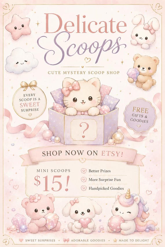 Kawaii Mystery Scoop Box – Pastel Stationery, Surprise Accessories, Gifts, Hampers & More (Australia based)