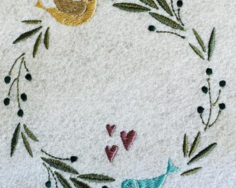 Embroidery design for Baptism / Communion – Olive wreath with fish & dove