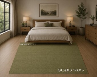 Olive Green Hand-Tufted Wool Rug - Modern Minimalist Ribbed Area Rug.