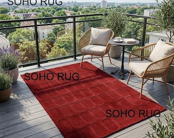 Handgetuft dieprood wollen vloerkleed - Soho vloerkleed modern geometrisch ovaal patroon