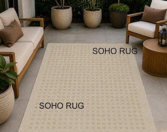 Minimalistisk Soho-matta | Lyxig handtuftad ullmatta med krämfärgad hög-låg textur
