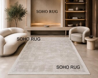 Tappeto moderno astratto grigio in lana trapuntata a mano - Tappeto minimalista neutro dalla texture particolare.