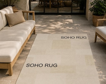 Modern Beige Geometric Hand Tufted Wool Rug - Minimalist Soft Cream Area Rug