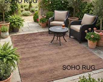 Earthy Taupe Hand-Tufted Wool Area Rug - Minimalist Textured Brown Carpet.