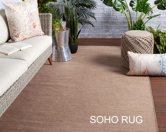 Minimalist Natural Jute Rug, Earthy Brown Flatweave Area Rug, Modern Scandi Style Handwoven Carpet