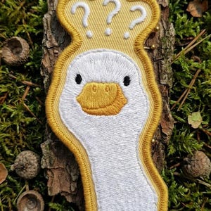Funny Goose Patch - "No Thoughts Head Empty" Embroidered Badge - Kawaii White Duck Question Marks Iron On for Backpacks Jackets Gift