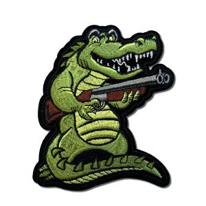 Gator met geborduurde patch jachtgeweer - grappige alligator opstrijkbadge - tactische sticker krokodilgeest voor vesten en rugzakken