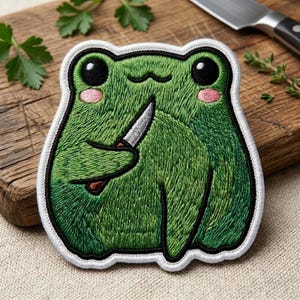 Chubby Toad Rear Iron On Patch | Cute Lilypad Amphibian Applique | Kawaii Goblincore Emblem | DIY Denim Pocket Decor