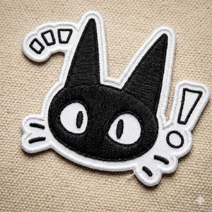 Surprised Black Cat Patch, Shocked Anime Kitty Embroidered Badge, Kawaii Black & White Cat Iron On, Cute Cat Lover Gift