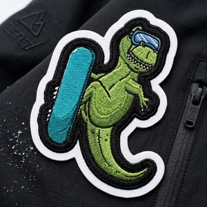 Snowboarding Patch, Dinosaur Embroidered Patch, Funny Animal Iron on Patch, Winter Sports Badge