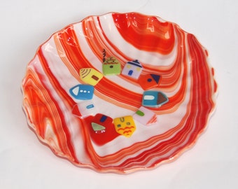 Sale Orange&white serving dish handmade by dalit glass