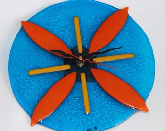 SALE  Blue Wall Clock handmade by dalit glass