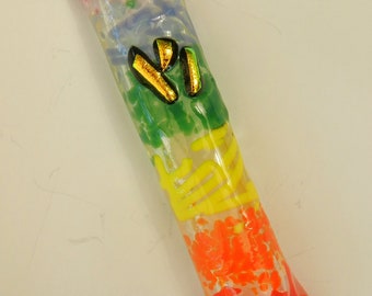 Rainbow / Pride Small fused glass handmade Mezuzah mezuza by Dalit Glass