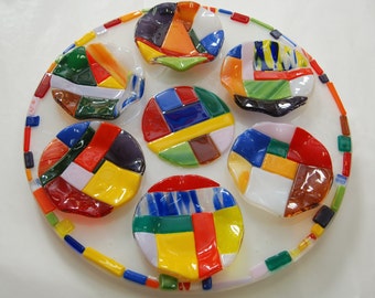 20% OFF !!! Lasy Susan passover plate fused glass hand made by dalit glass