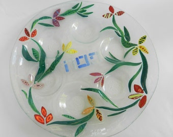 Spring is coming Passover plate fused glass handmade by DALIT-GLASS dalitglass