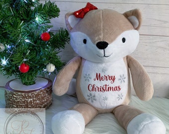 Christmas Fox, Personalized Fox Stuffed Animal, Personalized Gift, Personalized Christmas Gift, Baby’s First Christmas Gift, Merry Christmas