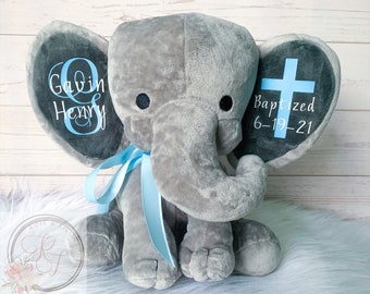 Baby Boy Personalized Baptism Elephant, Gift for Baptism, Christening Gift, Baptism Gift for Boy, Personalized Baptism Gift, Elephant Stuffy