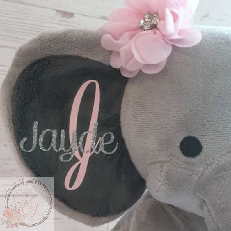 Unique Gifts for Flower Girls, Elephant Stuffed Animal with Name, Wedding Keepsake for Bridal Party, Personalized Gifts for Flower Girls image 2