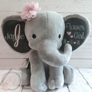 Unique Gifts for Flower Girls, Elephant Stuffed Animal with Name, Wedding Keepsake for Bridal Party, Personalized Gifts for Flower Girls