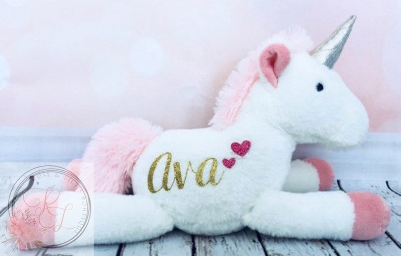 Personalized Unicorn, Unicorn Stuffed Animal, Flower Girl Gift, Easter Unicorn, Unicorn with Name, Easter Gift, Easter Basket Filler