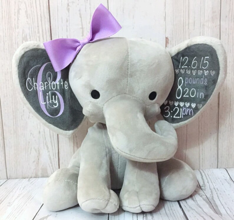 Baby Girl Birth Stat Elephant Stuffed Animal Newborn Gift Etsy