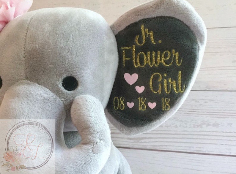 Unique Gifts for Flower Girls, Elephant Stuffed Animal with Name, Wedding Keepsake for Bridal Party, Personalized Gifts for Flower Girls image 6