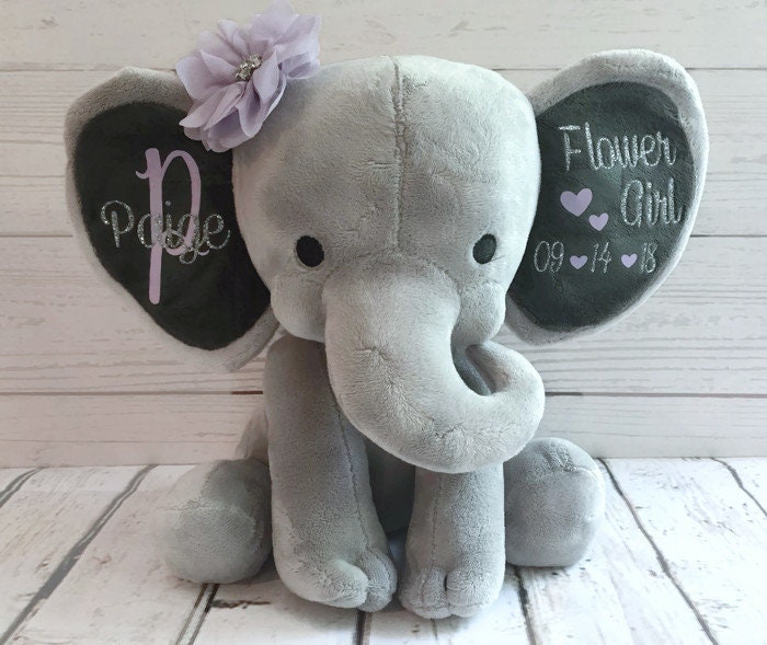 Wedding Gift Personalized Elephant Personalized Flower Girl Present Flower Girl Gift Stuffed Animal Keepsake Gift Jr Flower Girl Gift