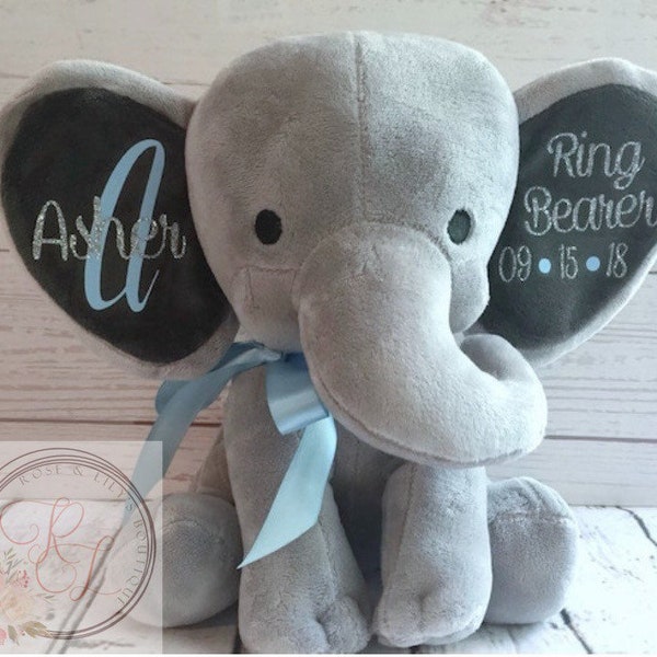 Personalized Elephant, Ring Bearer Gift, Personalized Ring Bearer Present, Wedding Gift, Gift for Ring Bearer, Bridal Party Gift