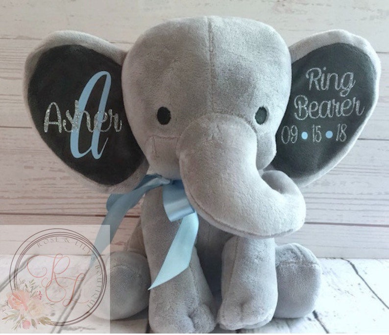 Personalized Elephant, Ring Bearer Gift, Personalized Ring Bearer Present, Wedding Gift, Gift for Ring Bearer, Bridal Party Gift image 1