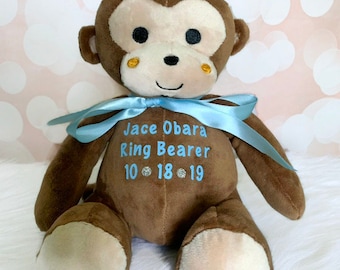 Personalized Monkey, Ring Bearer Gift, Personalized Ring Bearer Gift, Wedding Party Gift, Gift for Ring Bearer, Gift from Bride