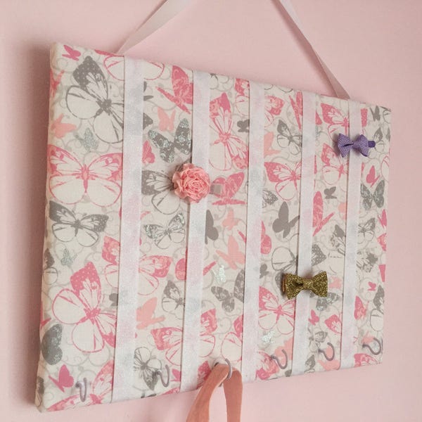 Hair Bow Holder Small-Medium-Large Butterfly Padded Hair Bow Organizer with Hooks for Headbands