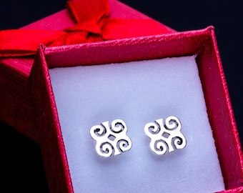 Sterling Silver Adinkra Stud Earrings: Ghanaian Rams Horn Symbol, Aries birthday present