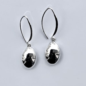 Handmade drop earrings, Sterling silver, bean shaped, unique tailored  design, classy gift for her