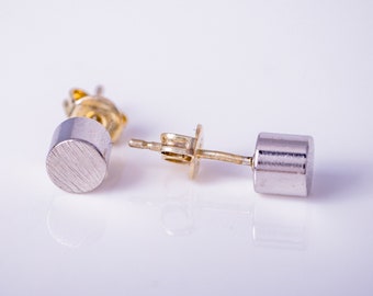 Cool cylinder stud earrings, sterling silver minimalist jewelry