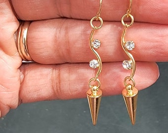 Gold cone crystal earrings