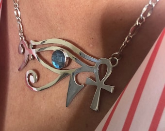 Unique Egyptian Necklace, Ankh, eye of Ra, Bass clef, Can't get the Beat with out the Soul, Sterling silver  Necklace, Kemetic jewelry