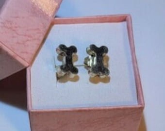 Dog bone stud earrings, sterling silver, handmade gift for pet owner