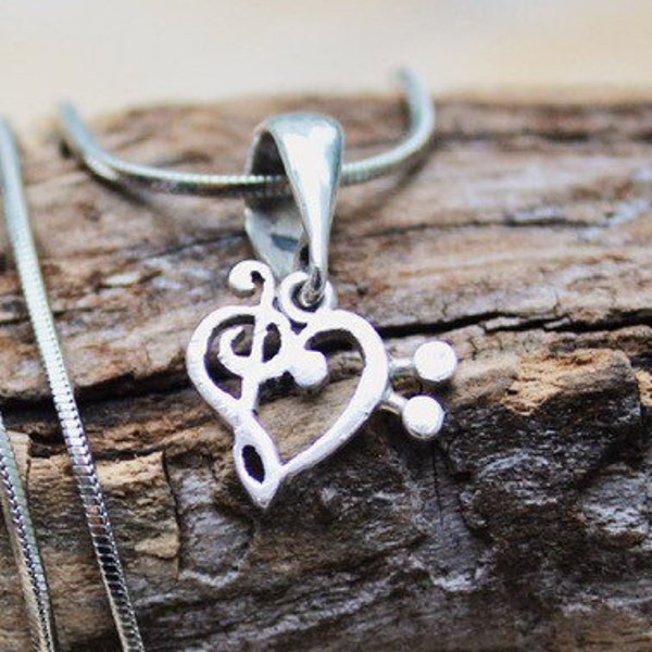 Music heart pendant, Bass and treble clef Heart, Sterling silver, Premium quality, handmade jewelry Mothers Day Gift