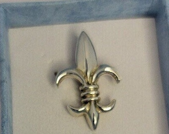 Fleur de lis Tie tack, handmade sterling silver pin,  signed by New Orleans jewelry artist Chester Allen Louisiana State symbol