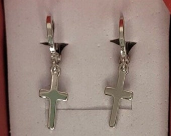 Cross hoop earrings, Cross dangle Huggies, Mothers Day Gift