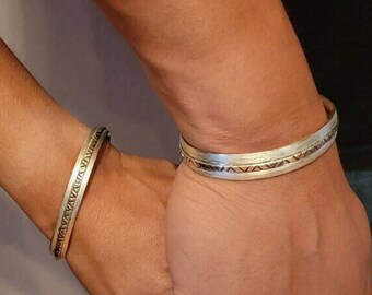 2 Sterling couples cuff, handmade with mixed metal accents, Adjustable bracelet makes great gift for them