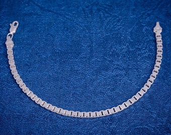 Sterling Silver box chain bracelet, unisex link bracelet, Mothers Day Gift
