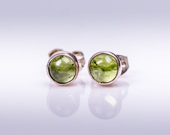 Peridot stud earrings, Sterling silver round green August birthstone, Great studs for men, children, and women, Mothers day gift