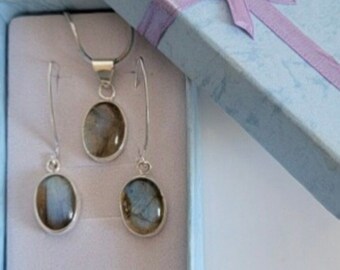 Labradorite earrings and necklaces set, sterling silver handmade jewelry, gift for her