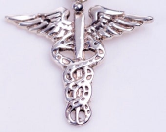 Caduceus Staff Pin Badge Tie Hat or Lapel Pewter Brooch Gift Present 53 