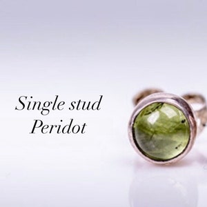 Single stud Peridot earring, Sterling silver round green August birthstone stud. studs  for men, children,  womenSeptember birthstone