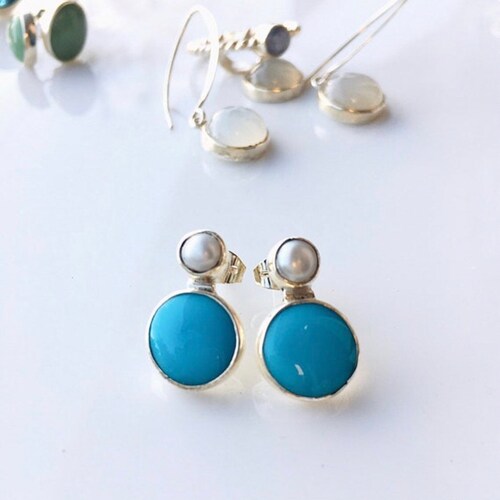 Silver Turquoise jewelry set, one of kind handmade sterling silver earring and necklace set shops